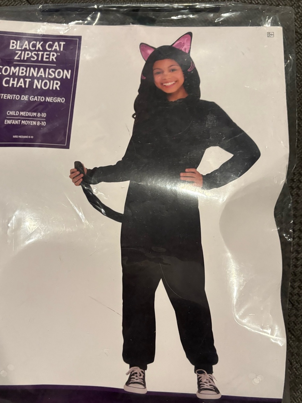 Black Cat Zipster Hooded Costume Kids Medium (8–10) Halloween Jumpsuit